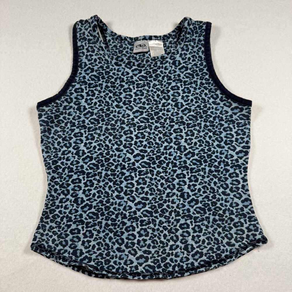 Vintage Y2K Athletic Works blue leopard print tank top size Large